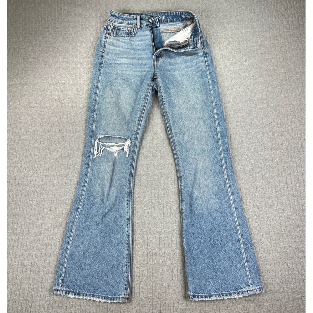 American Eagle bootcut Jeans Women 00/22x29 Blue 90s Flare Distressed Light Wash